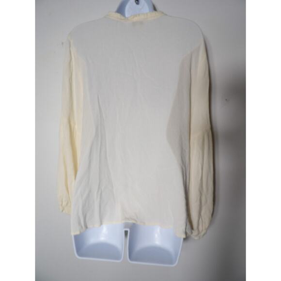 Frye & Co Top Shirt 1X White Gauzy Boho Peasant Ruffle Balloon Sleeve - Picture 12 of 12